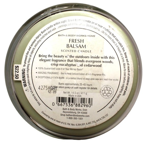 Bath Body Works Home FRESH BALSAM 3 Wick Candle, 14.5 oz NEW - Picture 5 of 6